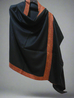 Pashmina Hand Embroidered "Sozni" Needlework Shawl Black, Multicolor #PDR-006