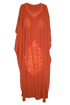 Embroidered Kaftan Cotton Caftan Rust, Tone-Tone Embroidery #CKF-004