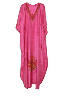 Kashmiri Crewel Ethnic Embroidered Kaftan Womens Caftan Pink, Multicolor #SKF-008
