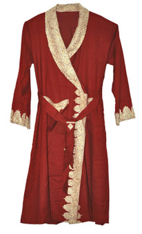 Kashmiri "Aari" Embroidered Gents Dressing Gown Burgundy, Cream Emb #WG-103