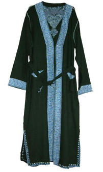 Ethnic Crewel Embroidered Womens Dressing Gown Green, Turquoise Emb #WG-003