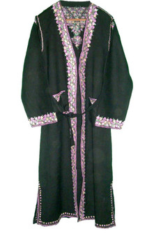 Crewel "Aari" Embroidered Womens Dressing Gown Black, Multicolor #WG-002