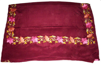 Kashmiri Ethnic "Aari" Embroidered Silk Sari Saree Sarong Burgundy, Multicolor #SA-108