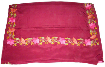 Kashmiri Ethnic "Aari" Embroidered Silk Sari Saree Sarong Burgundy, Multicolor #SA-108