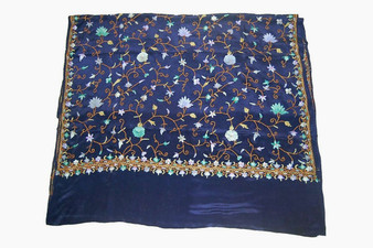 Kashmiri Embroidered Silk Saree Navy Blue Multicolor Embroidery #SA-104