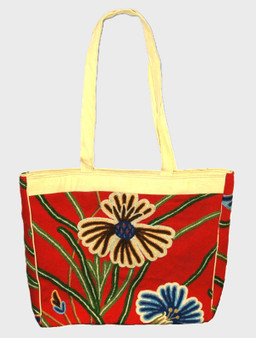 Crewel Kashmiri Embroidery Tote Bag for Women Floral Canvas Purse Red,  Multicolor #CBG101