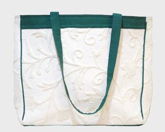 Ethnic "Aari" Embroidery Tote Bag for Women Canvas Shoulder Bag, White on White #CBG552