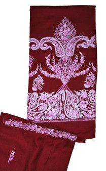 Woolen Salwar Kameez Suit Fabric and Shawl Burgundy, Pink and White Embroidery #FS-435