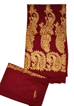 Woolen Salwar Kameez Suit Fabric and Shawl Burgundy, Rust Embroidery #FS-434