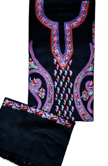 Woolen Salwar Kameez Suit Fabric and Shawl Black, Multicolor Embroidery #FS-428