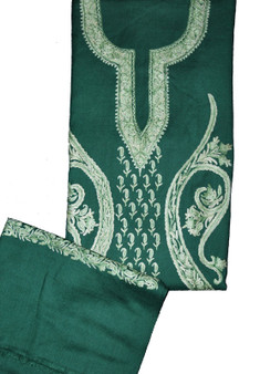 Woolen Salwar Kameez Suit Fabric and  Shawl Green, Tone-Tone Embroidery #FS-471