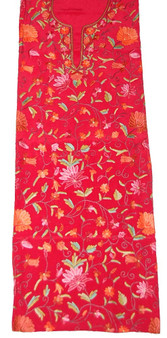 Crepe Silk Salwar Kameez Suit Fabric Red, Multicolor Embroidery #FS-910