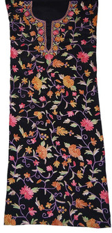 Crepe Silk Salwar Kameez Suit Fabric Black, Multicolor Embroidery #FS-907