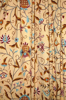 Crewel Custom Made Hand Embroidered Fabric Beige, Multicolor #3327