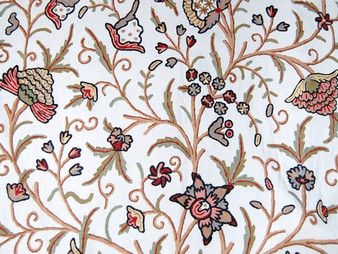 Crewel Embroidered Custom Made Fabric "Tree of Life" Off-White, Multicolor #3341