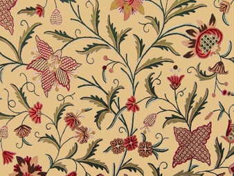 Crewel Embroidered Custom Made Fabric Beige, Multicolor #3366