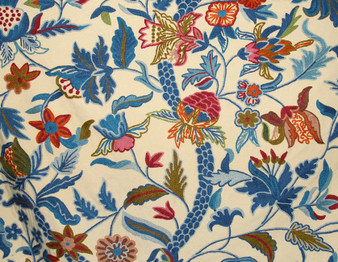 Custom Crewel Embroidered Fabric Beige, Multicolor #3371