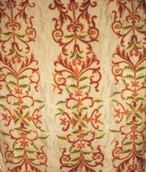 Crewel Embroidered Silk Organza Fabric Gold, Multicolor #SL103