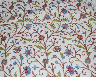 Crewel Embroidered Custom Made Fabric Off-White, Multicolor #3301