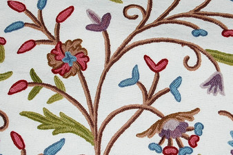 Made to Order Custom Crewel Embroidered Fabric Off-White, Multicolor #3301