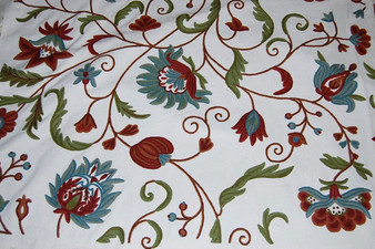 Crewel Embroidered Custom Made Fabric  Off-White, Multicolor #3302