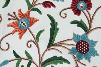 Made to Order Custom Crewel Embroidered Fabric Off-White, Multicolor #3304