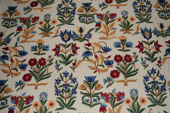Crewel Embroidered Custom Made Fabric Off-White, Multicolor #3307