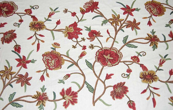 Crewel Custom Made Hand Embroidered Fabric Off-White, Multicolor #3308