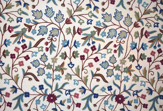 Crewel Embroidered Custom Made Fabric Off-White, Multicolor #3309