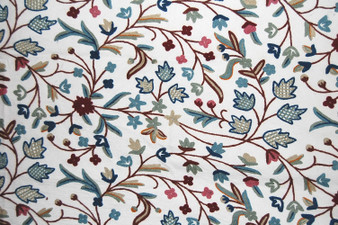 Made to Order Custom Crewel Embroidered Fabric Off-White, Multicolor #3309