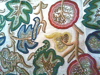 Crewel Embroidered Custom Made Fabric Off-White, Multicolor #3313