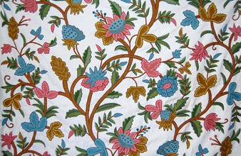Crewel Custom Made Hand Embroidered Fabric Off-White, Multicolor #3316