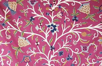 Crewel Embroidered Custom Made Fabric Magenta, Multicolor #3320