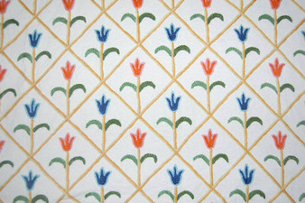 Crewel Embroidered Custom Made Fabric Off-White, Multicolor #3370
