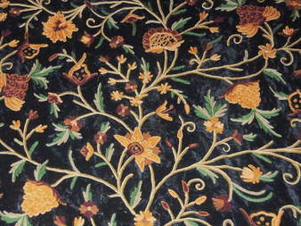 Crewel Embroidered Velvet Fabric "Tree of Life" Black, Multicolor #CV206