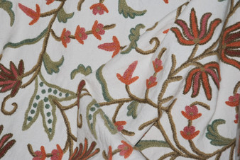 Crewel Embroidered Custom Made Fabric Cream, Multicolor #3362