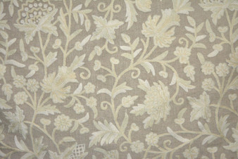 Crewel Embroidered Linen Fabric Floral Beige, Multicolor #FLR621