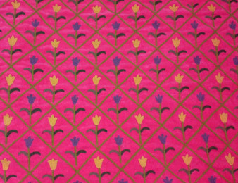 Crewel Embroidered Velvet Fabric Pink, Muticolor #CV004