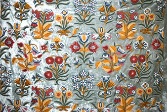 Crewel Embroidered Velvet Fabric Teal, Multicolor #CV602