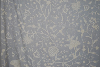 Cotton Crewel Embroidered Fabric "Tree of Life", White on Grey #DDR452