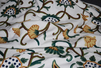 Cotton Crewel Embroidered Fabric Floral Off-White, Multicolor #FLR206