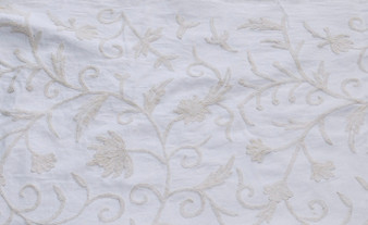 Cotton Crewel Embroidered Fabric "Jacobean", Cream on White #TML532