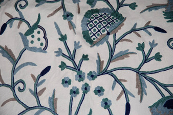 Cotton Crewel Embroidered Fabric "Tree of Life" Off-White, Multicolor #DDR014