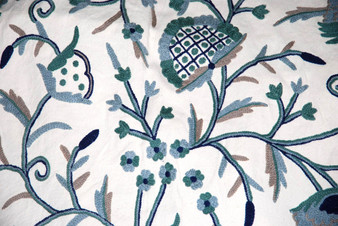 Cotton Crewel Embroidered Fabric "Tree of Life" Off-White, Multicolor #DDR014