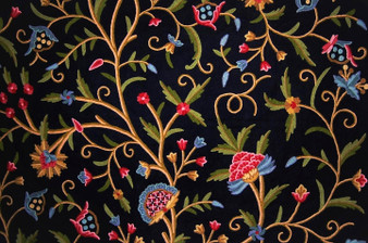 Cotton Crewel Embroidered Fabric "Tree of Life" Black, Multicolor #DDR202