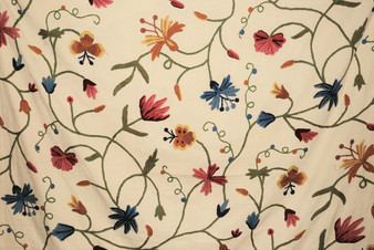 Cotton Crewel Embroidered Fabric Butterfly Cream, Multicolor #BFL502