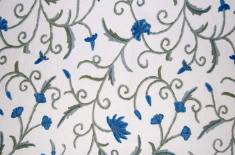 Cotton Crewel Embroidered Fabric "Jacobean" Off-White, Multicolor #TML012