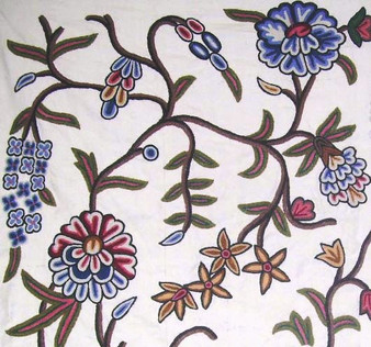 Cotton Crewel Embroidered Fabric Floral Off-White, Multicolor #FLR003
