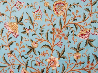 Cotton Crewel Embroidered Fabric "Tree of Life" Blue, Multicolor #DDR201
