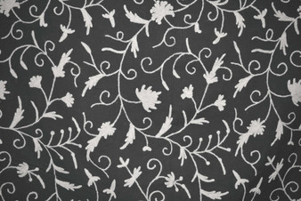 Cotton Crewel Embroidered Fabric "Jacobean" Neutrals, White on Black #TML503